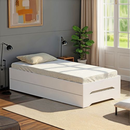 Lit empilable 2x90x190 cm ZELIO avec sommier blanc