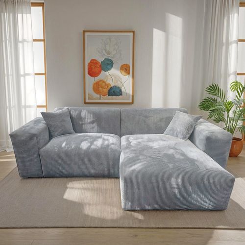 Canapé D'angle Réversible Lana En Velours Côtelé / Gris