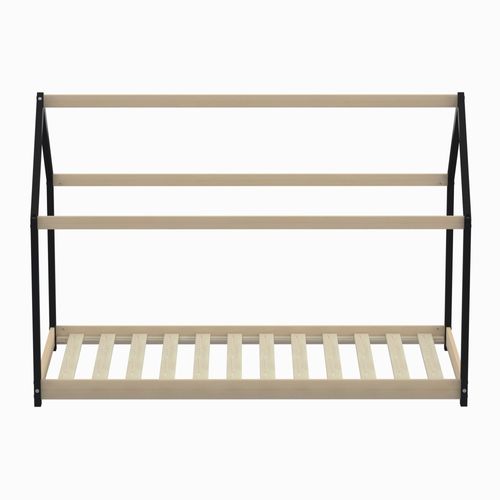 Lit Cabane Panda2 90x190 Cm + 1 Sommier / Noir Et Bois Clair