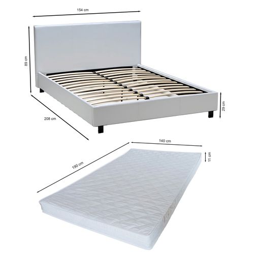 Lit Atlanta 140x190 Cm + 1 Sommier + 1 Matelas Iris / Blanc