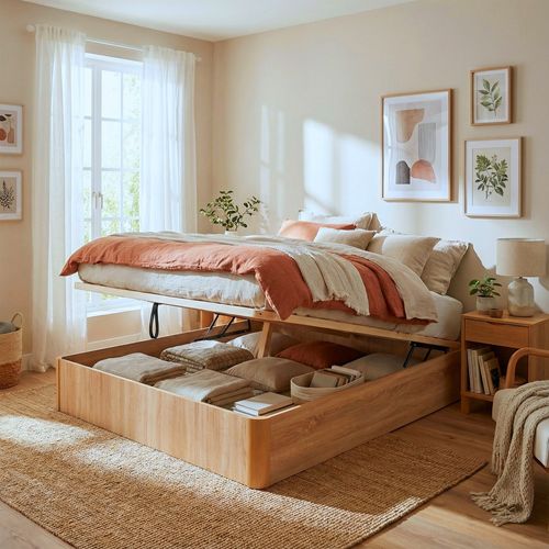 Lit Coffre 180x200cm Verso + 1 Sommier / Décor Chêne Blanchi