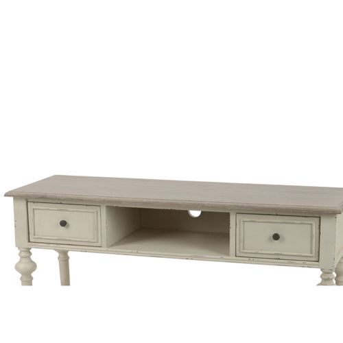 Meuble TV Bas En Bois 2 Tiroirs 1 Niche Et 1 Tablette - Neyla