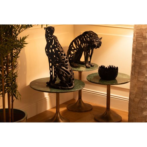 Bout De Canapé Tulipe En Métal Doré Et Marbre Vert D55 - Dafni