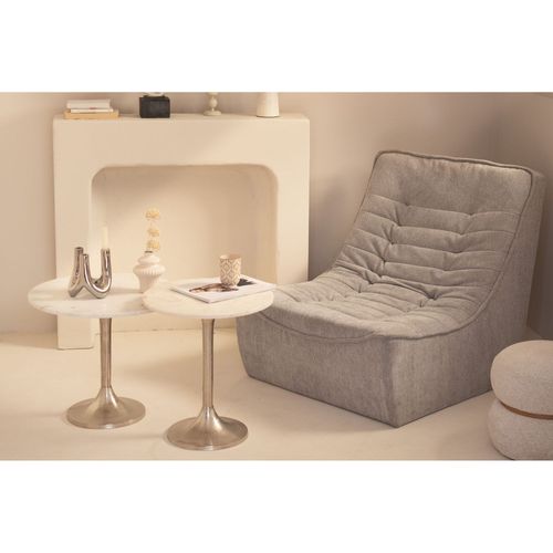 Bout De Canapé Tulipe En Métal Argenté Et Marbre Blanc D55 - Plaka