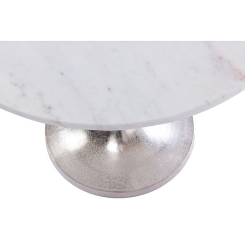 Bout De Canapé Tulipe En Métal Argenté Et Marbre Blanc D55 - Plaka