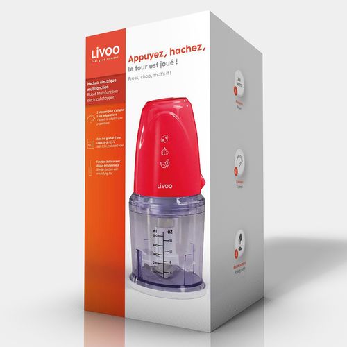 Hachoir Électrique Multifonction Rouge Livoo Dop207r - Capacité 0,5l - 2 Vitesses