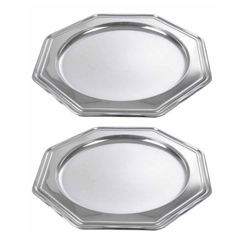 Lot De 2 Plateaux Déco "octogonaux" 30cm Argent