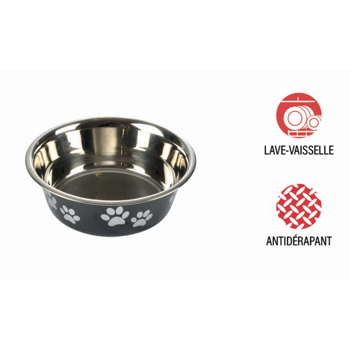 Gamelle Pour Chien et Chat "motifs Pattes" 21cm Noir