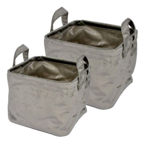 Lot De 2 Panières Carrées "velvet" 20cm Kaki