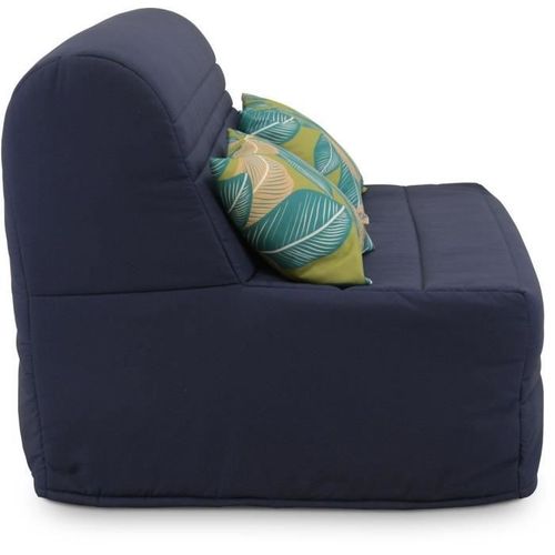 Banquette BZ - 2 Places - Bleu Marine - Coussins Jungle - Couchage 140 X 190 X 9 Cm - Joe