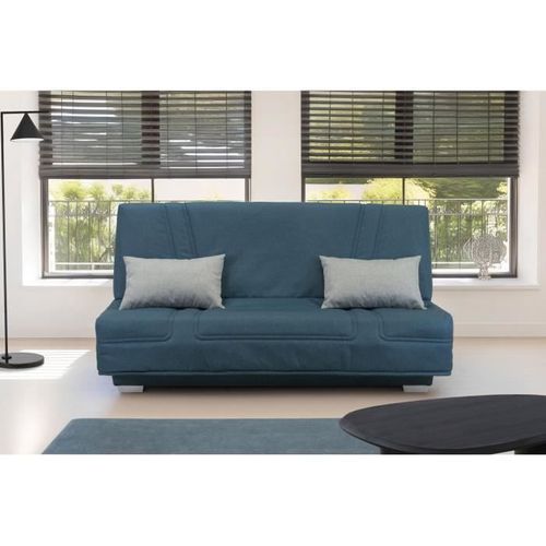 Comfort Bultex Banquette Clic-clac - 3 Places - Tissu Bleu + Coussins Déco Gris