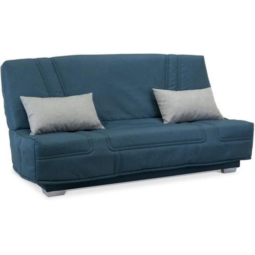 Comfort Bultex Banquette Clic-clac - 3 Places - Tissu Bleu + Coussins Déco Gris