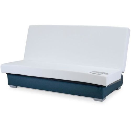 Comfort Bultex Banquette Clic-clac - 3 Places - Tissu Bleu + Coussins Déco Gris