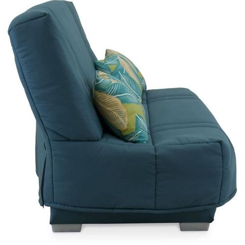 Comfort Bultex Banquette Clic-clac - 3 Places - Tissu Bleu + Coussins Déco Jungle