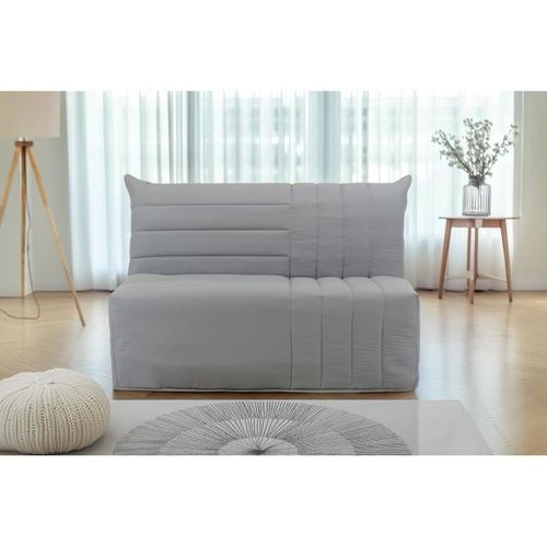 Banquette BZ 2 Places Becci - Tissu Gris - Matelas Bultex - L142 X P101 X H95cm