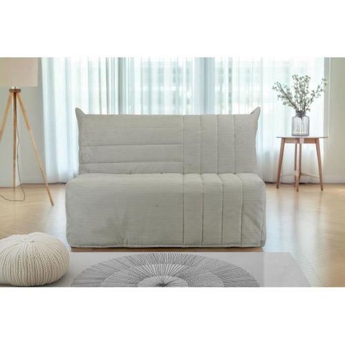 Banquette BZ 2 Places Becci - Velours Côtelé Beige - Matelas Bultex - Fabrication Française