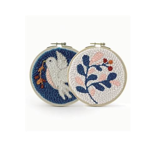 Kit De Broderie Punch Needle Diptyque Oiseau Et Feuille 15 Cm Multicolore