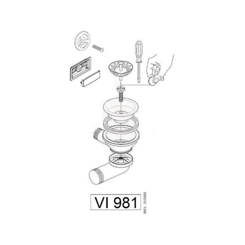 Kit Bonde Et Trop Plein Cuivre Yuna Pour Vidage 1 Bac Évier Granit