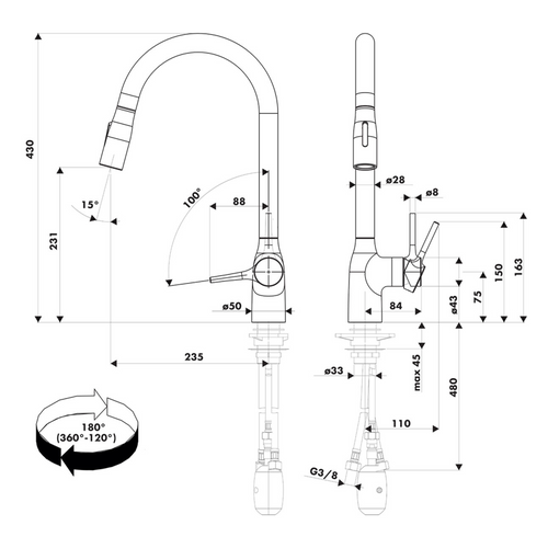 Robinet Douchette Luisina Camille Noir Mat