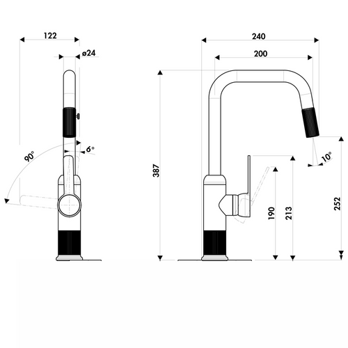 Robinet Cuisine Douchette Luisina Octave Cannelé Doré Brossé
