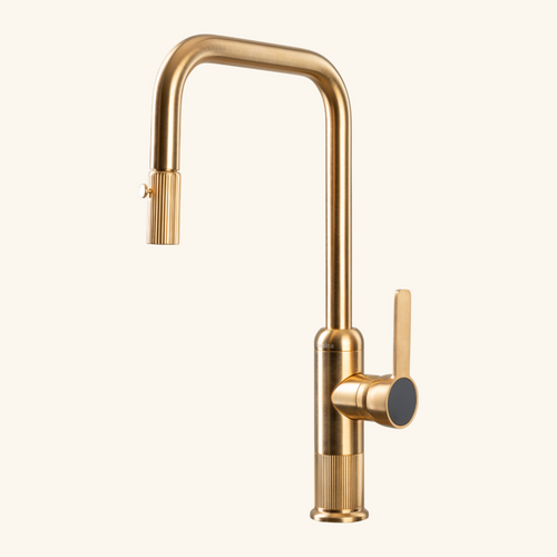 Robinet Cuisine Douchette Luisina Octave Cannelé Doré Brossé