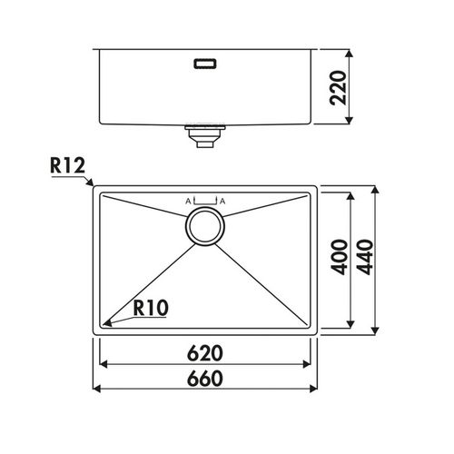 Évier Sous-plan Inox Platinium Luisina Legato 1 Bac 660x440 - Cache Bonde Inclus