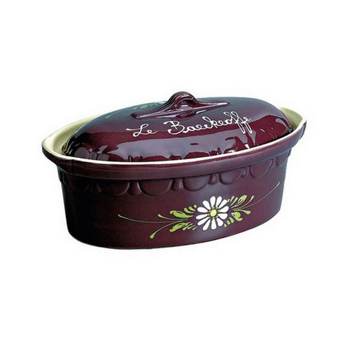 Terrine Ovale 37cm Aubergine Decor Fleurs Blanches - 134aub6