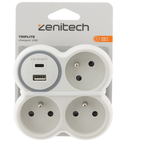 Prise 3x16a + 2 Ports USB A/c - Blanc Et Gris - Bolea - Zenitech