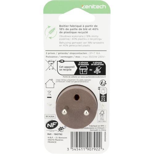 Biplite Recyclée Éco-conçue - 2x16a - Taupe - Zenitech