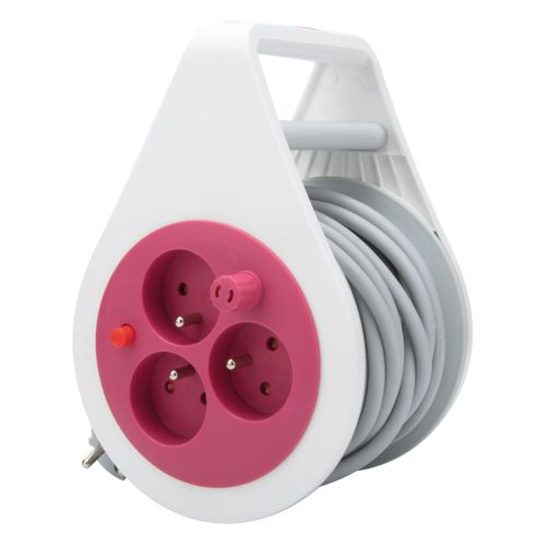 Mini Enrouleur Design 3 Prises 2p+t - 7m Rose - Zenitech