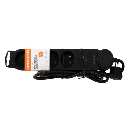 Multiprise Parafoudre Iota 4x16a + Interrupteur - Noir - Zenitech