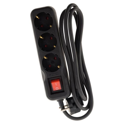 Multiprise Schuko + Interrupteur 3x16a - 1,4m - Noir - Zenitech