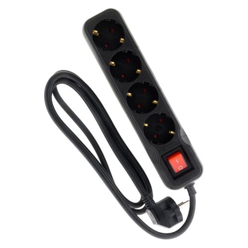 Multiprise Schuko + Interrupteur 4x16a - 1,4m - Noir - Zenitech