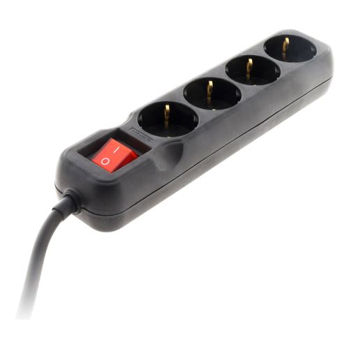 Multiprise Schuko + Interrupteur 4x16a - 1,4m - Noir - Zenitech