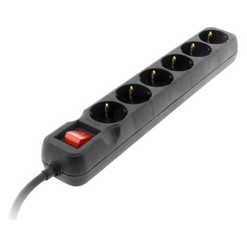 Multiprise Schuko + Interrupteur 6x16a - 1,4m - Noir - Zenitech