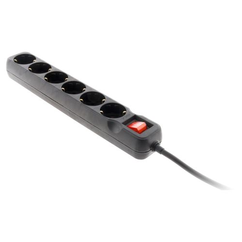 Multiprise Schuko + Interrupteur 6x16a - 1,4m - Noir - Zenitech