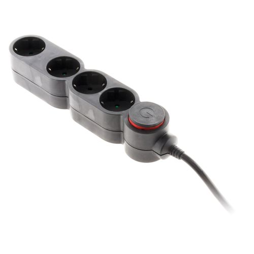 Multiprise Schuko 4x16a + Interrupteur - 1,5m - Noir - Zenitech