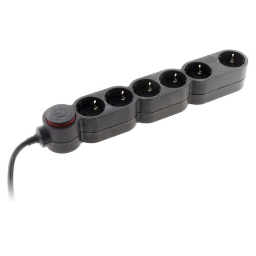Multiprise Schuko 6x16a + Interrupteur - 1,5m -  Noir - Zenitech
