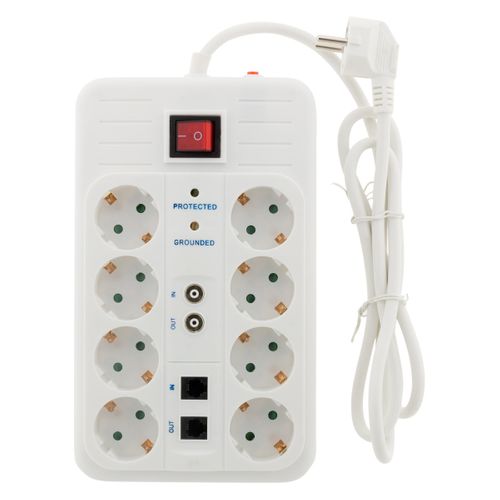 Multiprise 8 Prises Schuko Filtre+tv+adsl+fax - Blanc - Zenitech