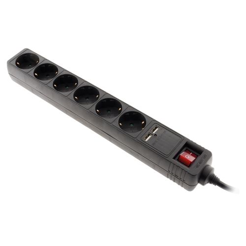 Multiprise Schuko 6x16a + 2 USB-a - Noir - Zenitech