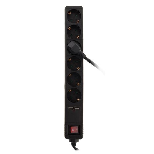 Multiprise Schuko 6x16a + 2 USB-a - Noir - Zenitech