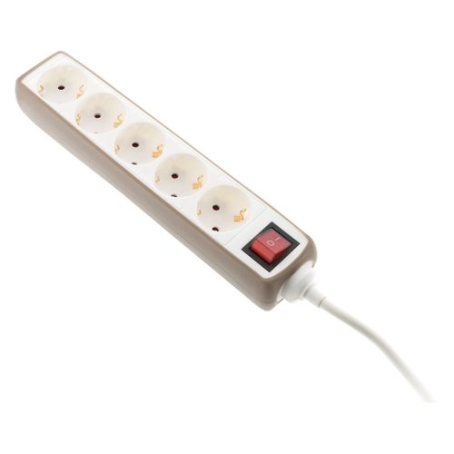 Multiprise 5 Prises Schuko 16a + Interrupteur - Taupe - Zenitech