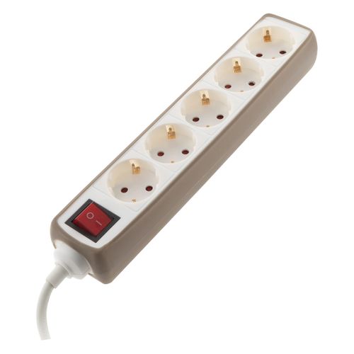 Multiprise 5 Prises Schuko 16a + Interrupteur - Taupe - Zenitech