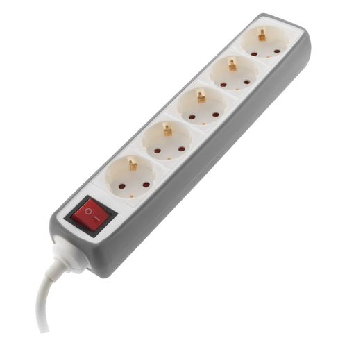 Multiprise 5 Prises Schuko 16a + Interrupteur - Gris - Zenitech
