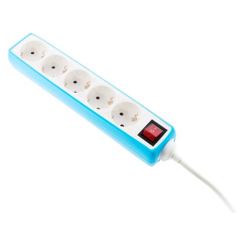 Multiprise 5 Prises Schuko 16a + Interrupteur - Bleu - Zenitech