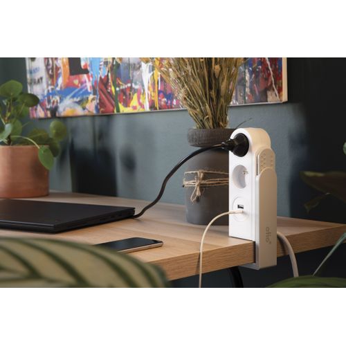 Bloc Multiprise Gekko Clipsable - 2 Prises + 2 Ports USB - Blanc - Otio