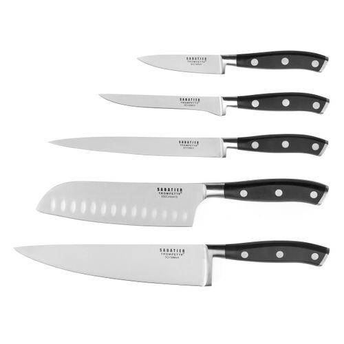 Vulcano - Bloc Spaghetti En Bois Noir 5 Couteaux De Cuisine