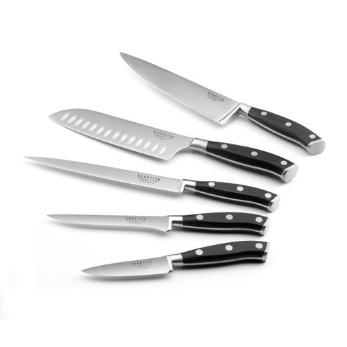 Vulcano - Bloc Spaghetti En Bois Noir 5 Couteaux De Cuisine