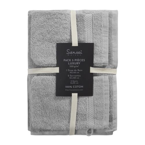 Ensemble De Bain 5 Pièces (1 Drap De Bain + 2 Serviettes De Toilette + 2 Gants)   Luxury