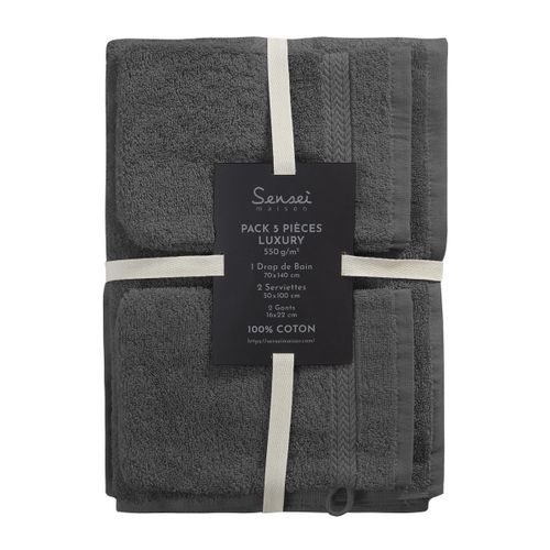 Ensemble De Bain 5 Pièces (1 Drap De Bain + 2 Serviettes De Toilette + 2 Gants)   Luxury